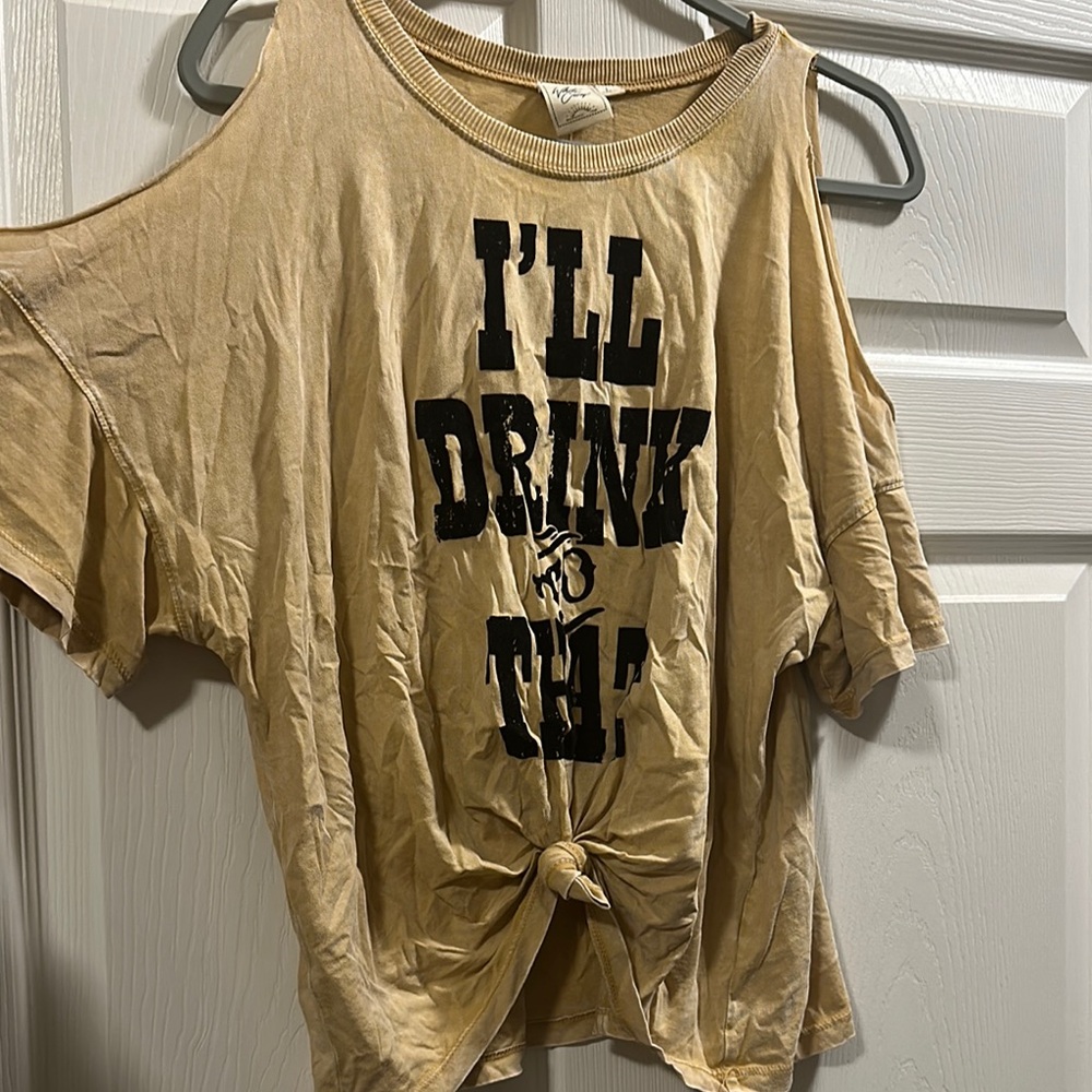 Tan Cold Shoulder Graphic Tee